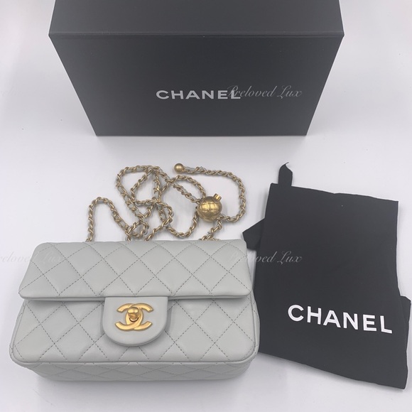 Authentic CHANEL Grey Lambskin Mini Rectangular Pearl Crush Flap Bag - Picture 10 of 16